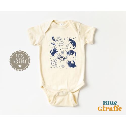 Cats In Space Silly Baby Onesie® - Funny Cat Lover Baby Bodysuit - Cute Natural Baby Onesie® - Space Cute Baby Clothes
