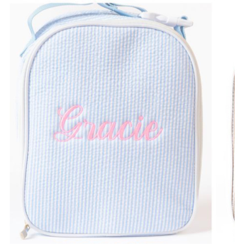 Monogrammed Kids Seersucker Lunch Bag, Insulated Personalized Lunchbox