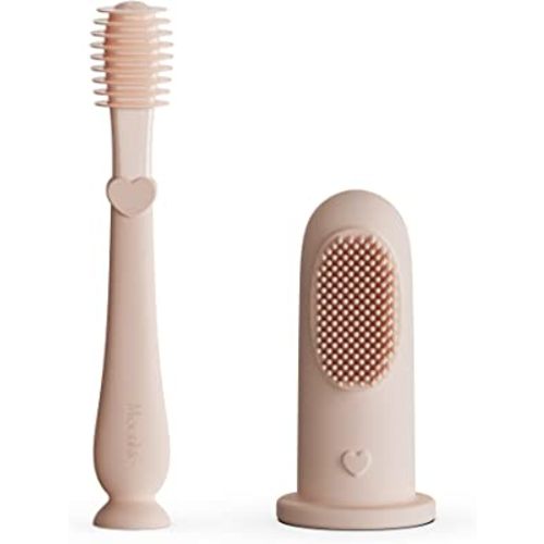 Moonkie Baby Finger Toothbrush Tongue Oral Cleaner Kit for 3 Months +, 2 Pcs (Blush)