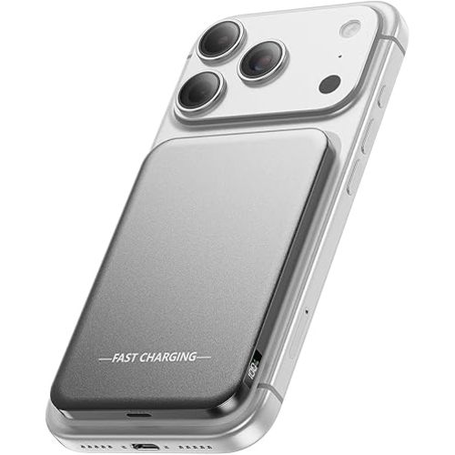 Magnetic Portable Charger, 5000mAh Ultra Slim Power Bank, 15W Fast Charging for Magsafe Battery Pack, Travel Essential Wireless Charger Compatible with iPhone 17/16/15 Series - Space Gray