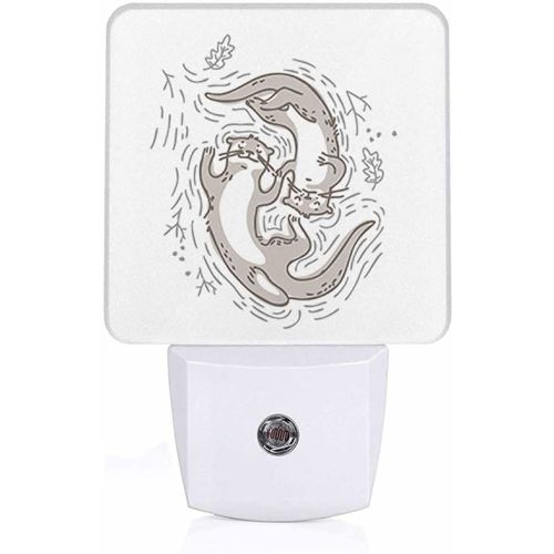 LED Night Light,Funny Couple Otter LED Night Light Plug into Wall with Dusk to Dawn Light Sensor White Energy Efficient Nightlight for Bedroom Bathroom Hallway Living Room Kitchen