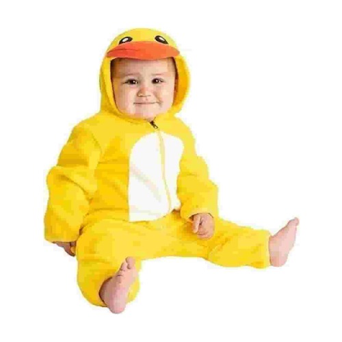 Cuddle Club One Piece Romper Hooded Fleece Onesie Jumper for Baby, Yellow Duck 0-3 Mos
