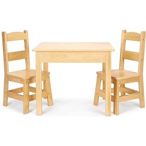 Melissa & Doug Solid Wood Table and 2 Chairs Set - Light Finish Furniture for Playroom
