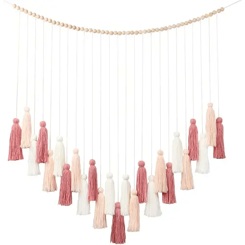 DrCor Blush Pink Tassel Wall Hanging Macrame Boho