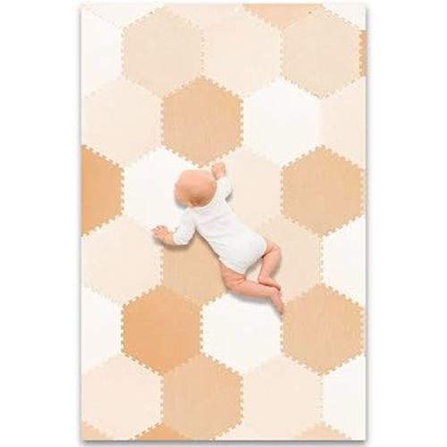 Soft Non-Toxic Extra Thick Interlocking Hexagon 38 Tiles Foam Flooring for Babies and Toddlers - Exercise Mats for Crawling, Playing - Floor Mat for Nursery Room - 70.5"x46", Beige