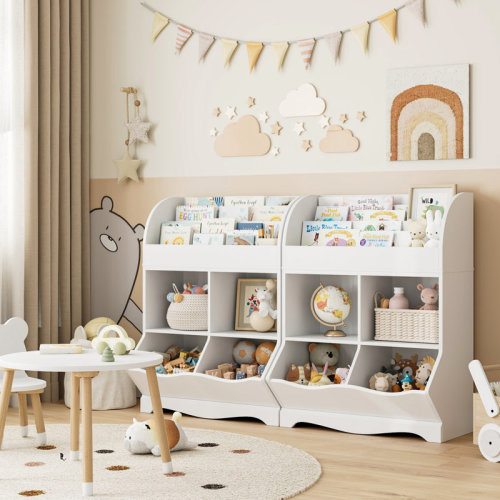 Viv + Rae™ Kupang 35.1"H Wood Storage Cube Bookcase with Display Shelf, White & Reviews | Wayfair