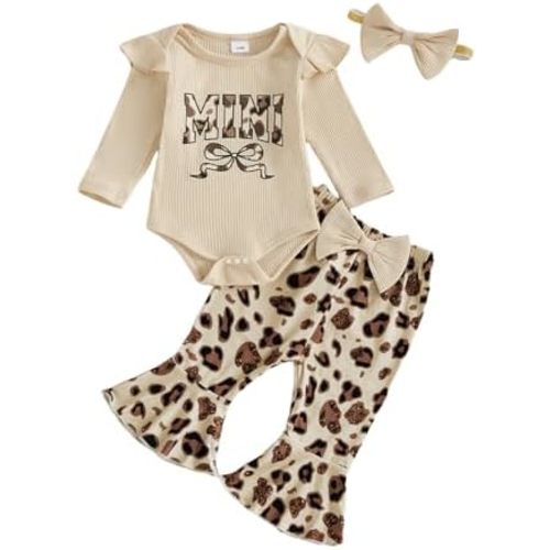 fhutpw Newborn Baby Girl Clothes Infant Rib Frill Long Sleeve Romper Flared Pants Headband Set 3pcs Fall Winter Outfits
