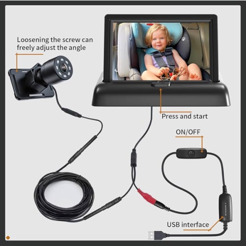 Itomoro Baby Car Mirror, View Infant in Rear Facing Seat with Wide Crystal Clear View,360° Rotation Plug and Play Easy Install baby car monitor 1080p