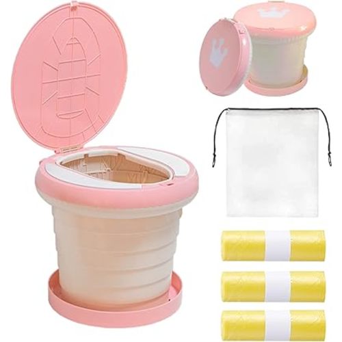 Travel Potty for Toddler, Portable and Foldable Toilet, Apply to Seat Emergency Toilet for Car, Camping, Outdoor, Indoor (pink, large)