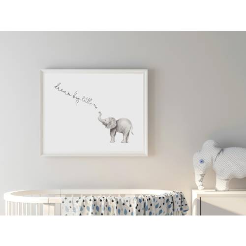 Elephant Nursery Art, Gray Nursery Print, Dream Big Little One, Digital Download, Neutral Nursery Wall Art, Sweet Elephant Print