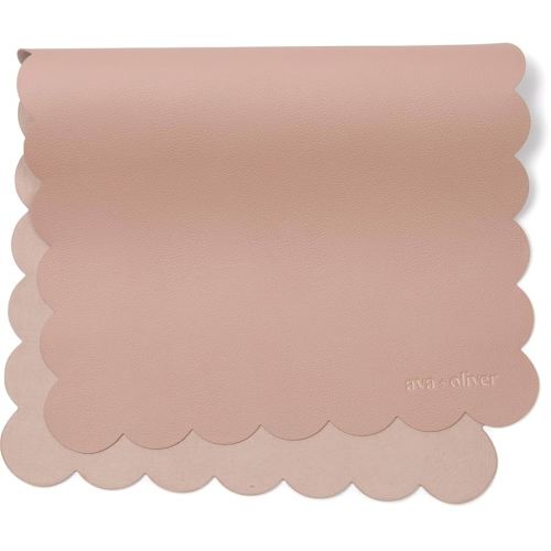 Vegan Leather Baby Changing Mat (16 X 30 in) - Multipurpose Wipeable and Portable Diaper Mat - Foldable for Travel (Pink Scallop)
