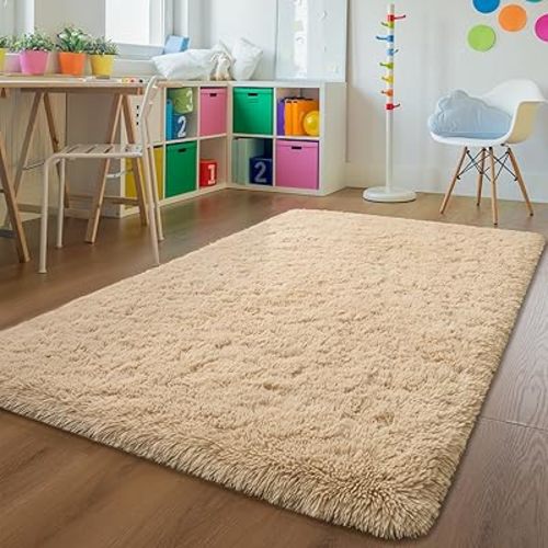 Andecor Soft Fluffy Bedroom Rugs, 5 x 8 Feet Indoor Shaggy Plush Area Rug for Boys Girls Kids Baby College Dorm Living Room Home Decor Floor Carpet, Camel