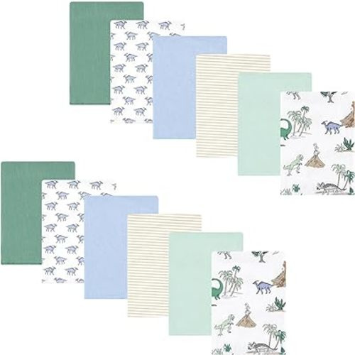 Hudson Baby Unisex Baby Cotton Flannel Burp Cloths Bundle, Boy Dino World, One Size