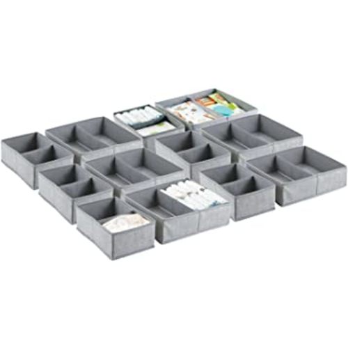 mDesign Fabric Drawer Organizer Bins, Kids/Baby Nursery Dresser, Closet, Shelf, Playroom Organization, Hold Clothes, Toys, Diapers, Bibs, Blankets, Lido Collection, Set of 2, 6 Pack, Gray