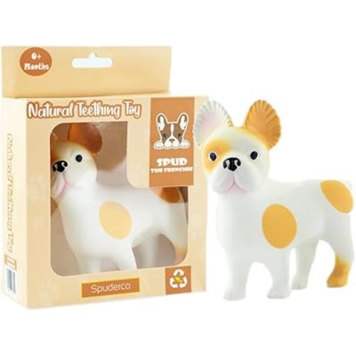 Spud The Frenchie Baby Teething Toys - Teether for Babies 0-12 Months - Baby Teething Relief - Chew and Teething Toys for Babies 6-12 Months - 100% Natural Rubber Baby Toys