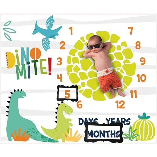 Dinosaur Baby Stuff Month Milestone Blanket for Newborn Photo Taken - Baby Age Blanket