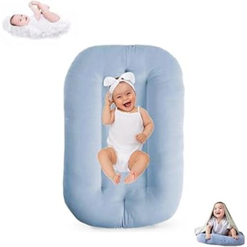 Baby Lounger for Newborn, 0-24 Months, Bionic Design Infant Lounger for Home and Travel, Soft Cotton, Newborn Babies Essentials Gifts (Blue)