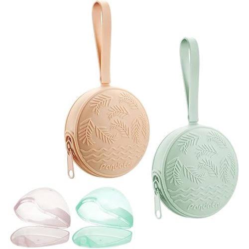 PandaEar 4 Pack Pacifier Holder Case Set | 2 Pack Silicone Portable Travel Pacifier Pouch & 2 Pack Transparent Nipple Holder Case Container Trave l Boxes | BPA Free| Universal Accessories Holders