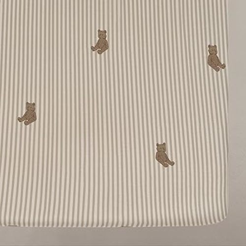 Oilo Crib Sheet, Breathable, Fitted, Organic Cotton Jersey, 300-Thread, Machine Wash, Fits Standard Crib (28" x 52" x 6"), Toddler Bedding, Heirloom Organic Collection, Bear