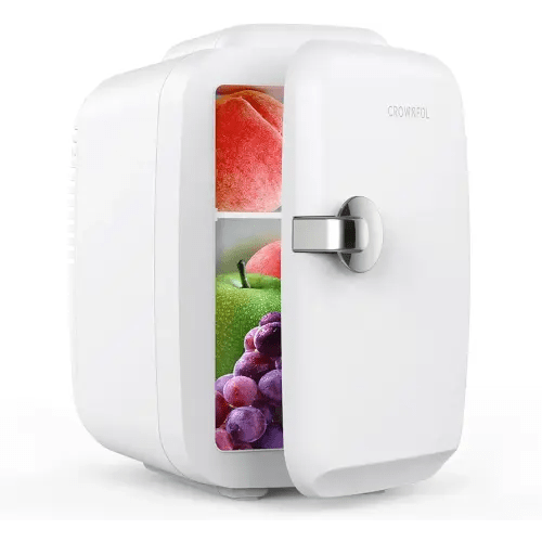 CROWNFUL Mini Fridge, 4 Liter/6 Can Portable Cooler and Warmer Personal Refrigerator for Skin Care, Cosmetics, Beverage, Food,Great for Bedroom, Office, Car, Dorm, ETL Listed (White)