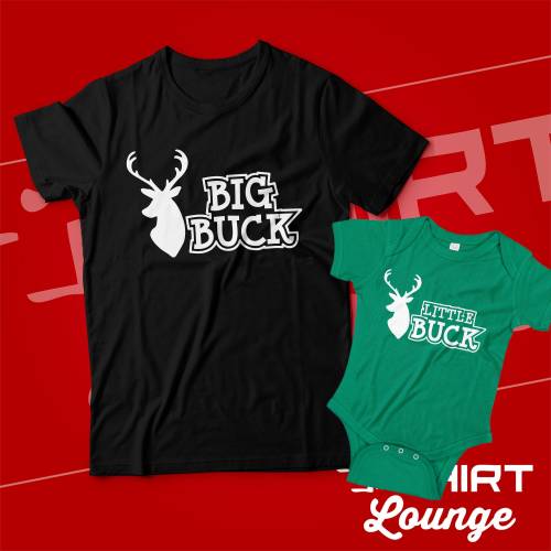 Big Buck and Little Buck Matching Dad Baby Shirts Infant Bodysuit Romper One Piece Father's Day Cute Gift for New Hunting Dad & Daddy's Bud