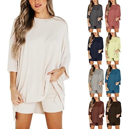 Two Piece Outfits for Women Summer Weekend Loungewear Sets Oversized Tee & Biker Short Set Ribbed Knitted Tracksuit