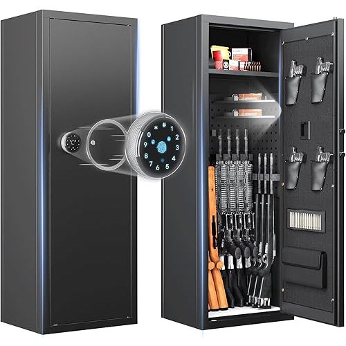 10-13 Gun Safe, Gun Safe for Rifles and Pistols, Large Rifle Safe, Biometric Gun Safe, Fingerprint Gun Safe for Rifles and Password Lock, Gun Cabinet with Adjustable Shelves (Assembly Required)