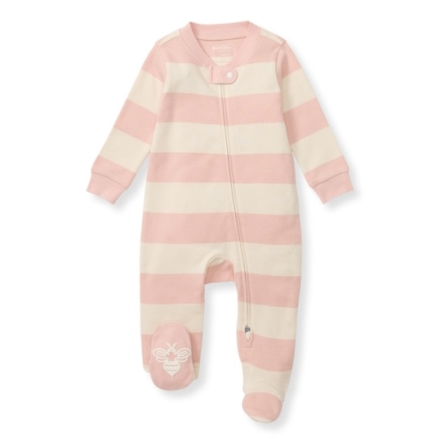 Newborn Rugby Stripe Organic Cotton Sleep And Play Pink Sand