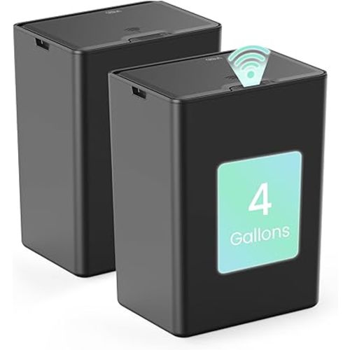 Cesun 2 Pack 4 Gallon Bathroom Trash Can with Lid, Small Automatic Trash Can, Touchless Motion Sensor Garbage Can, Black Plastic Waste Basket for Bathroom, Bedroom, Toilet, Office, Rv