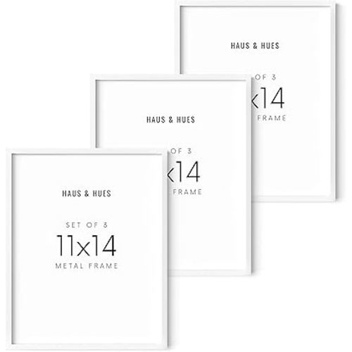 HAUS, HUES 11x14 Picture Frame Set of 3-White Frames, 11x14 White Frames, 14x11 White Frames, Picture Frame To Display 11x14 Frames White Picture Frames White Frames 11x14in(White Aluminum Frames)