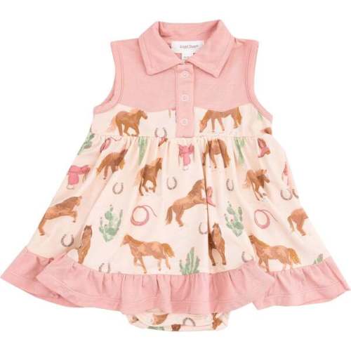 Cowboy Bodysuit Dress, Western Horses Pink - Angel Dear | Maisonette