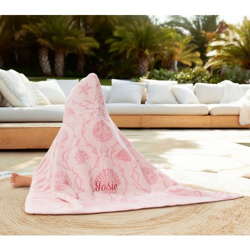 Seashells Plush Jacquard Baby Beach Hooded Towel UPF 50+