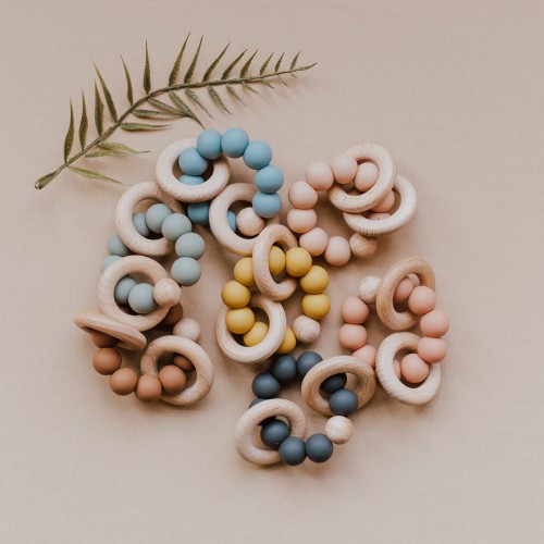Sage Baby Teething Ring with Beads | Babeehive Goods