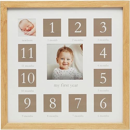 Kate & Milo My First Year Picture Frame, Baby's First Twelve Months Photo Collage and Gender Neutral Keepsake, Ideal for Baby Shower, New Mom Gift and Nursery Decor, Wood