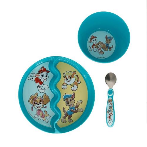 PAW Patrol 3pc Mealtime Baby Feeding Set with Divided Suction Plate, Bowl and Spoon: BPA-Free, Non-Slip Bottom