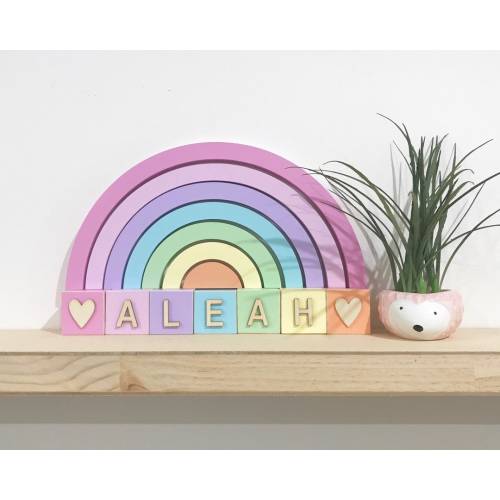 Rainbow nursery decor, Pastel rainbow nursery, Rainbow baby name blocks, Pastel wooden rainbow, Wooden name blocks