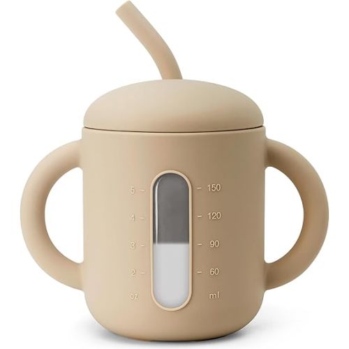SAMiGO Silicone Baby Straw Cup for 6 12 18 Months, Sippy Cup for Infant and Toddler Training and Water Drinking, 6 OZ
