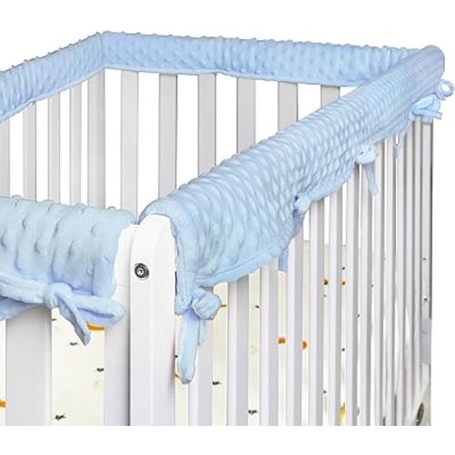 Upgraded 4-Pcs Velvet Crib Rail Covers for Teething, Buttery Soft Rail Edge Protector Strip for Protect Baby Teeth and Save Rails, Fits 52" x 28" Full-Size Crib with Narrow Guardrails, Blue