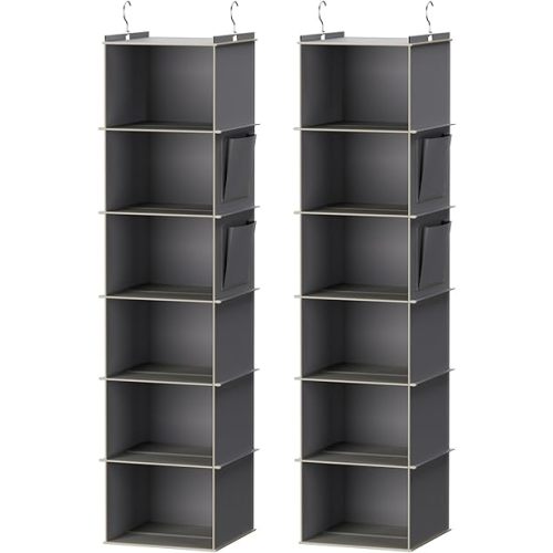 Hanging Closet Organizer, 6-Shelf Closet Hanging Storage Shelves, 2 Packs, Grey