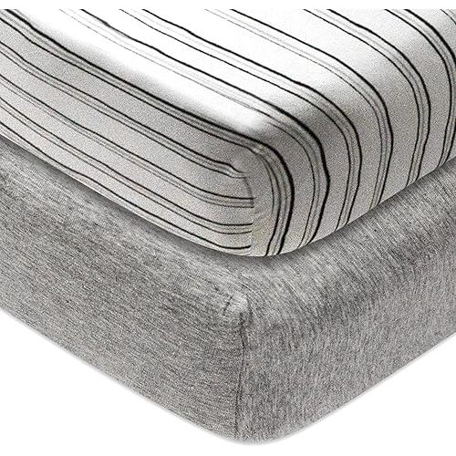 HonestBaby unisex baby 2-Pack Organic Cotton Fitted Crib Sheets Wearable Blanket, Sketchy Stripe, One Size