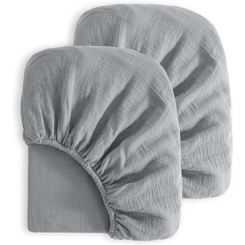 NTBAY 2 Pack Muslin Cotton Crib Sheets, Soft and Breathable Double Layer 28x52 Baby Crib Sheets for Standard Crib and Toddler Mattresses, Boys, Girls, Unisex, Grey, 28x52 Inches