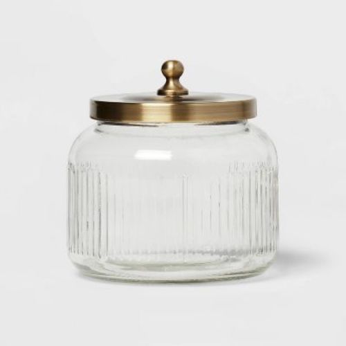 Small Glass Bath Canister Brass - Threshold™: Elegant Storage Container with Lid for Bathroom Organization