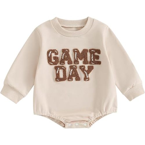 MERSARIPHY Baby Football Sweatshirt Romper Outfit Infant Girl Boy Funny Letter Long Sleeve Bodysuit Fall Winter Clothes
