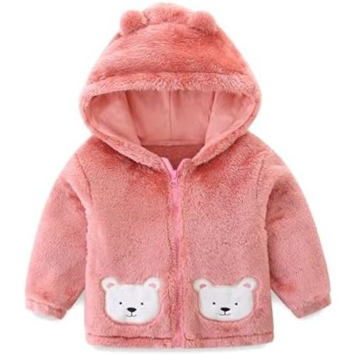 Toddler Winter Coat Fleece Zip up Hooded Bear Ears Warm Fuzzy Baby Kids Jacket Outerwear Sweater