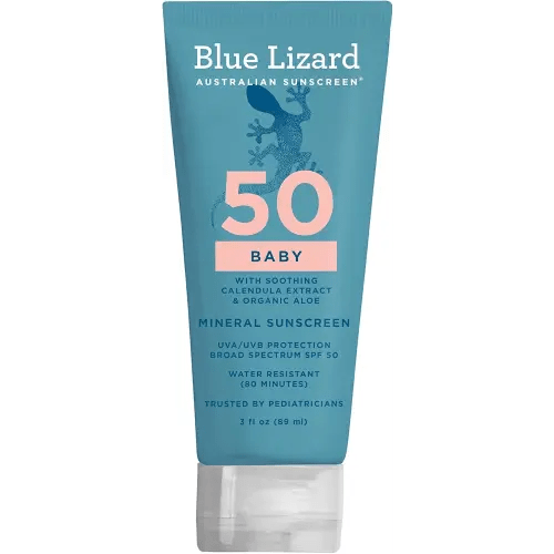 BLUE LIZARD Baby Mineral Sunscreen with Zinc Oxide, SPF 50+, Water Resistant, UVA/UVB Protection with Smart Cap Technology - Fragrance Free, 3 Ounce Tube