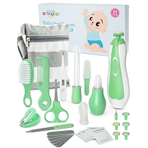 OTTOLIVES Baby Healthcare and Grooming Kit, 24 in 1 Baby Electric Nail Trimmer Set Newborn Nursery Health Care Set for Newborn Infant Toddlers Baby Boys Girls Kids (0-3 Years+) (Green)