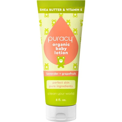 Puracy Organic Baby Lotion, Organic Eczema Moisturizer for Infants and Newborns, Natural Kids Body Lotion for Sensitive Skin, Gentle Calming Lavender & Grapefruit Essential Oils, 8 Ounce