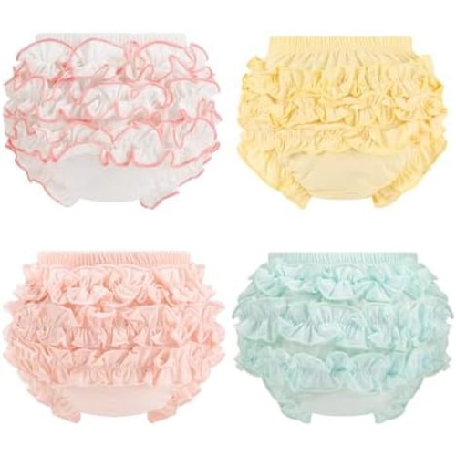 Baby Ruffle Bloomers Cotton Diaper Cover Girl's Underwear 4-Pack