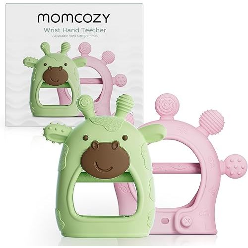 Momcozy Baby Teether Toys | Baby Teething Toys | Baby Teething Relief | Food Grade Silicone Teether Baby Toys | Baby Teether 0-6 Months | Teething Toy 6-12 Months | Baby Essential | Green and Pink