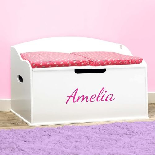 DIBSIES Personalized Creative Wonders Toy Box (Signature Series - Girls, White)